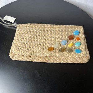 Straw Wristlet NY & CO Purse Adorned With Multicolor Stones